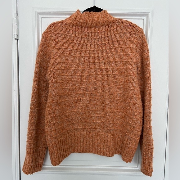 Solitaire Orange Gray Knit Soft Cozy Long Sleeve Sweater Funnel Turtle Neck - Picture 4 of 7